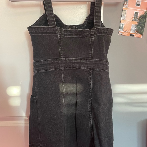 black jean overall dress; 2 pockets & 9 buttons; in outstanding condition - Picture 4 of 5